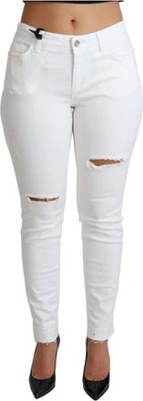 Dolce & Gabbana Witte Gescheurde Skinny Jeans - Dames - Skinny Jeans - Wit - XL - Katoen - Jeans