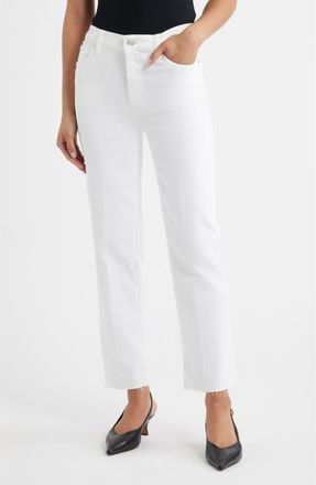Frame Denim Le Sleek Raw Hem High Waist Straight Leg Jeans in White Raw After at Nordstrom, Size 25