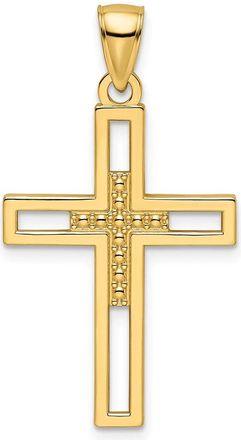 Diamond2Deal 14k Yellow Gold Beaded Polished Double Cross Pendant