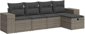 vidaXL Juego De Sof&aacute;s Jard&iacute;n Con Cojines 5 Pzas Rat&aacute;n Sint&eacute;tico Gris Vidaxl