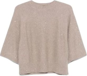 Fabiana Filippi Sequins Wool Sweater - Dames - Ronde hals truien - Beige - XS - Wol - Truien & Vesten