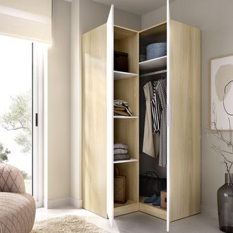 Dmora Armario 2 Puertas Luber, Ropero Dormitorio Con Barras, Cajones, 4 Estantes, 95x204h Cm Blanco