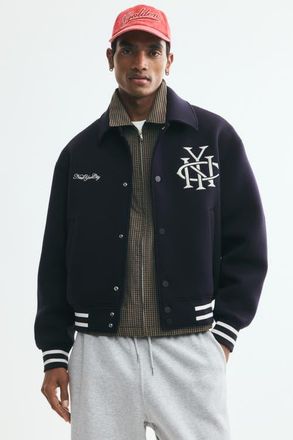H&M Scuba Knit Baseball Jacket in Navy Blue/nyc at Nordstrom, Size X-Large