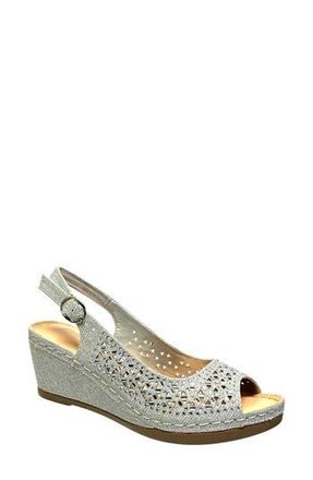 Ninety Union Anita Crystal Embellished Slingback Wedge Sandal in Silver at Nordstrom Rack, Size 11