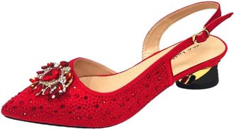 Generic Womens Shoes and Bag Set Sparkly Crystal Decoration Low Mid Heel Dress Pumps Matching Gold Chain Handbag