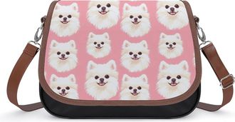 Generic Pomeranian Dog Cute Crossbody Bag Womens Handbag PU Message Bags Shoulder Purse with Adjustable Strap