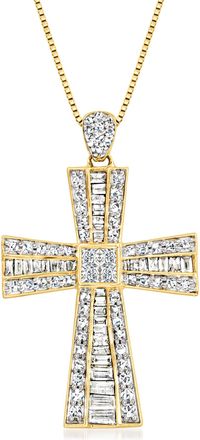 Ross-Simons Diamond Cross Pendant Necklace in 14kt Yellow Gold