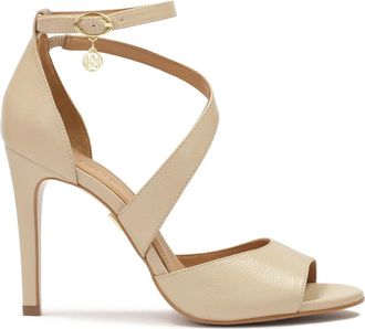 Kazar Beige sandalen met een diagonale band - Dames - Sandalen met hakken - Beige - 38 EU - Leer - Schoenen