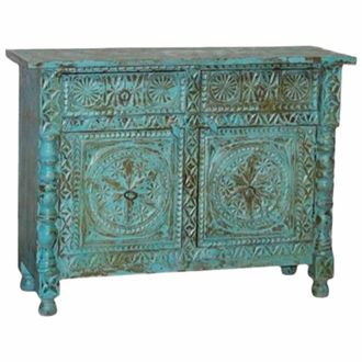 Wanderlust Deco Aparador de madera azul acabado artesanal 120x40x90cm