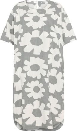 Knowledge Cotton Apparel Linen-Mix Printed T-Shirt Dress Kleid f&uuml;r Damen | grau/wei&szlig;
