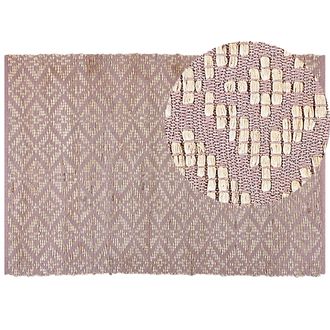 Beliani Alfombra De Algod&oacute;n Rosa Beige 160 X 230 Cm Yute Patr&oacute;n Geom&eacute;trico Retro Gerze