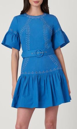 Shoshanna Lasercut Cotton Tessa Dress in Marina at Nordstrom, Size 12