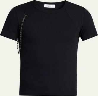 Alexander McQueen Mens Beaded Harness Micro-Rib Cotton Crewneck T-Shirt