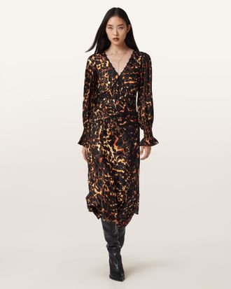 AllSaints Danni Shirr Midi Dress