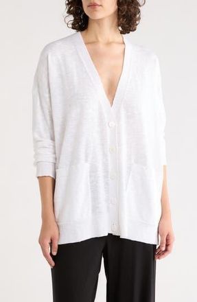 Eileen Fisher V-Neck Organic Linen & Organic Cotton Cardigan in White at Nordstrom Rack, Size Xx-Small