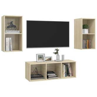Berkfield Home Practical 3 Piece TV Cabinet Set Sonoma Oak Engineered Wood in Light Tan