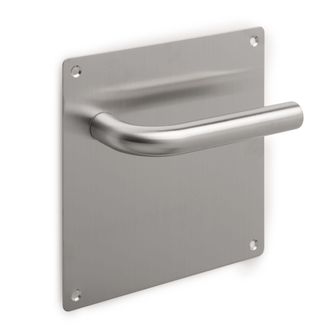 Emuca Juego De Manillas Con Placa De 17x17 Cm Para Puertas De Interior, Forma En L, Acero Inoxidable, N&iacute;quel Satinado - Emuca