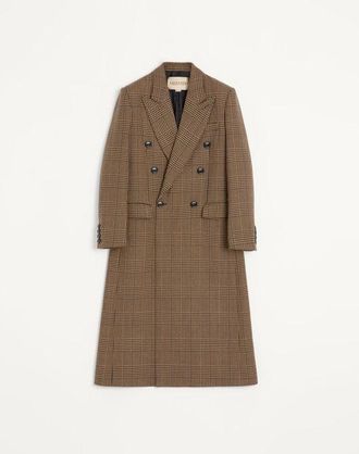 Valentino Valentino Double-Breasted Wool Coat with Glen Plaid Pattern