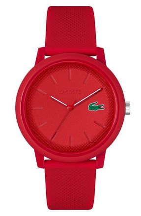 Lacoste 12.12 Silicone Strap Watch, 42mm in Red at Nordstrom