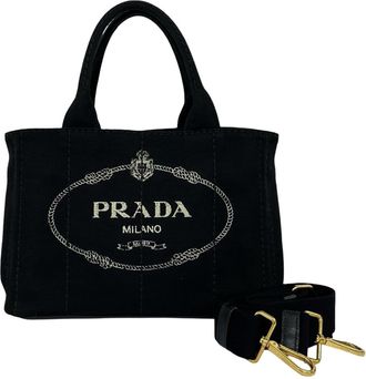 Prada Black Canvas Handbag Shoulder Bag Tote Bag (Pre-Owned)