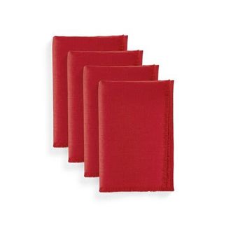 Solino Home Linen Dinner Napkins Set of 4, 20 x 20 Inch for Dining Table, Holiday and Everyday Table Decor - Fringe in Cherry at Nordstrom, Size Large