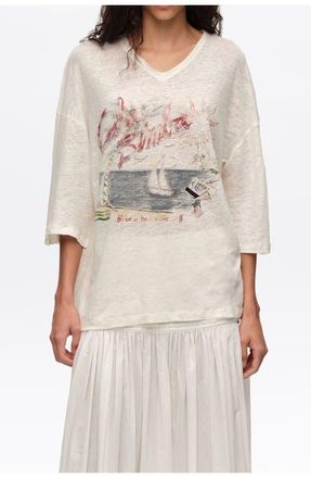 Bimba & Lola Faded Linen Bimba Cala Logo T-Shirt in Ivory at Nordstrom, Size X-Small Eu