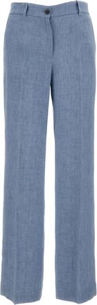 P.A.R.O.S.H. Light Blue Linen Blend Wide-Leg Trousers