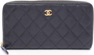 Chanel Black Grained Calfskin Long Wallet (Bi-Fold) (Pre-Owned)