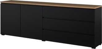 Petits Meubles Liko aparador largo de 2 puertas paneles laminados negro y madera
