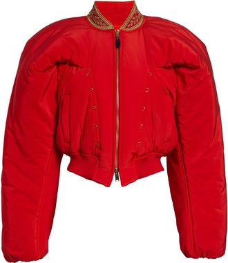 Alexander McQueen Crop Silk Bomber Jacket in Flame Red at Nordstrom, Size 4 Us