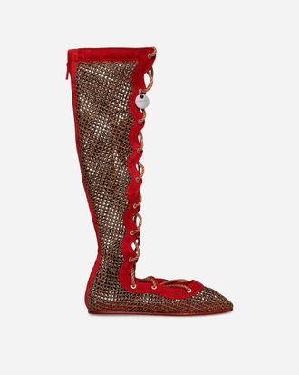 Kiko Kostadinov Women s Reticella Knee High Boots Red