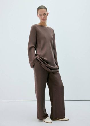 Mango Camicia da notte 100% seta marrone - Donna - S - MANGO