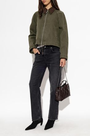 Tory Burch Denim Jacket With A Corduroy Collar, Womens, Green