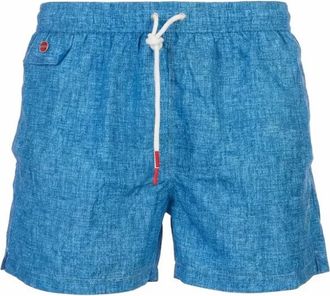 Kiton Crosshatch-Textuur Zwemshorts met Trekkoord - Heren - Strandmode - Blauw - 3XL - Polyester - Badmode