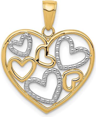 Diamond2Deal 14k Yellow Gold and White Rhodium Polished Hearts inside Heart Pendant