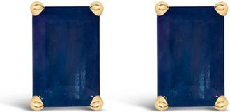 House of Brilliance 14K Gold 6x4MM Emerald Shaped Gemstone Solitaire Stud Earrings in Blue Sapphire | Yellow at Nordstrom
