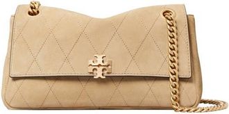 Tory Burch Charlie Quilted Suede Small Shoulder Bag in Stone at Nordstrom