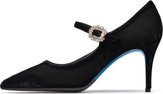 Loriblu Pumps van damastfluweel met juwelen gesp - Dames - Pumps - Zwart - 39 EU - Schoenen
