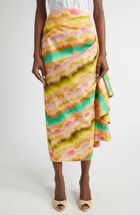 Lela Rose Sunset Ruffle Detail Cotton Poplin Pencil Skirt in Yellow Multi at Nordstrom, Size 12