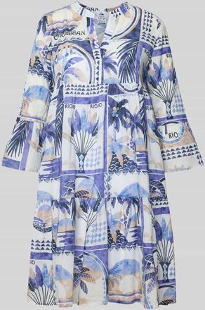 Emily van den Bergh Tunikakleid im Allover-Look mit V-Ausschnitt in Bleu, Gr&ouml;&szlig;e 36