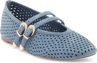 Steve Madden Lissa Perforated Mary Jane Flat in Blue Suede at Nordstrom Rack, Size 6.5
