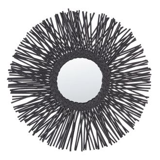 Beliani Beliani - Espejo De Pared Marco De Rat&aacute;n Negro &Oslash; 60 Cm Dise&ntilde;o Trenzado Colgante Sala De Estar Moderno Kalasin