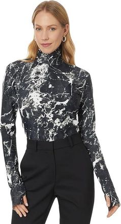 Norma Kamali Slim Fit Long Sleeve Turtle Top Womens Clothing Black Marble : SM (Womens 4), Spandex/Polyester/Jersey