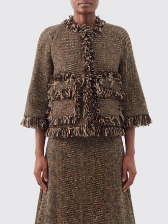 sacai Wool Blend Short Jacket with Fringed Neckline and Patch Pockets