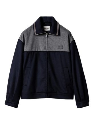 Miu Miu embroidered-logo zipped sweatshirt - women - Virgin Wool/Cashmere - 40 - Blue