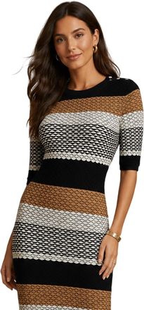 HUGO BOSS Etanah gestreepte gebreide maxi-jurk voor dames (Zwart/Grijs/Bruin)