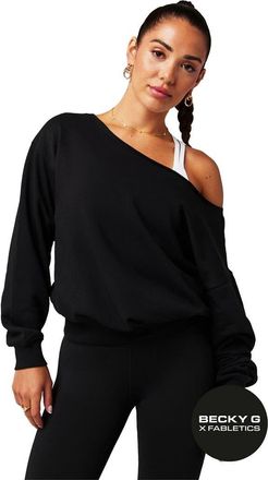 Fabletics Womens Year Round Terry Off Shoulder Sweatshirt in Black at Nordstrom, Size X-Small