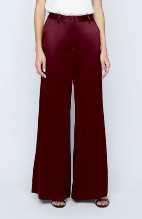 L'agence Pilar Silk Wide Leg Pants in Merlot Red at Nordstrom, Size 10