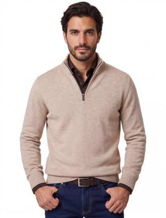 Casamoda Casa Moda beige half-zip trui gem&ecirc;leerd wol