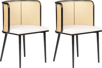 Beliani Beliani - Conjunto De 2 Sillas De Comedor Retro Asiento De Tela Estructura Met&aacute;lica Efecto Madera Trenza Vienesa Negro Kobuk